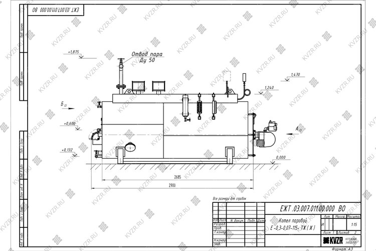 Чертеж парового котла КП 300 на мазуте